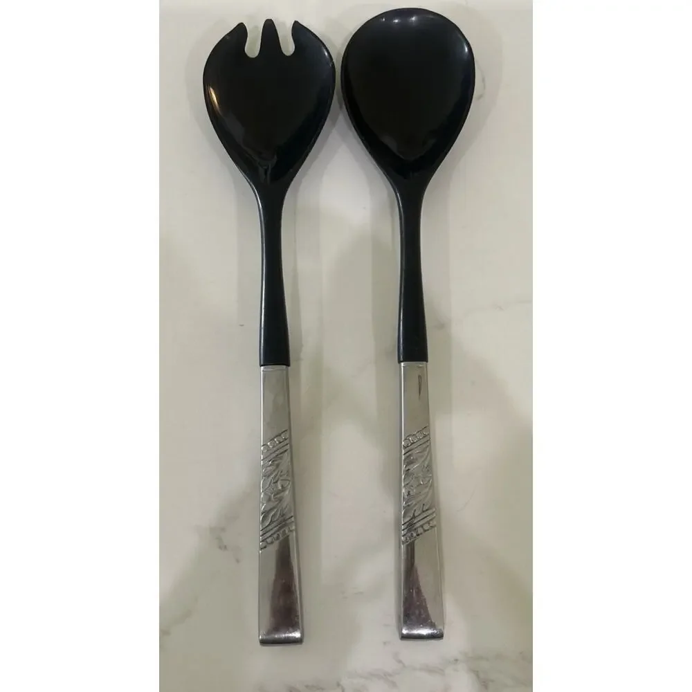 Vtg MCM Salad Utensils Catalina Pattern Decorators Stainless‎ 1960s Spoon Fork